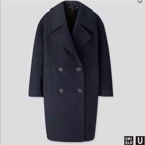 Uniqlo U Wool Long Peacoat in Navy Blue - Size S